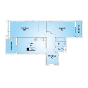 2 комнатная 75.3м²