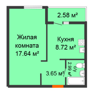 1 комнатная 34.01м²