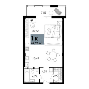 1 комнатная 62.96м²