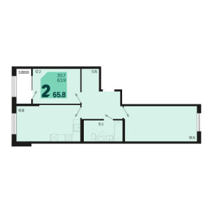 2 комнатная 65.8м²