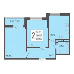 2 комнатная 50.5м²