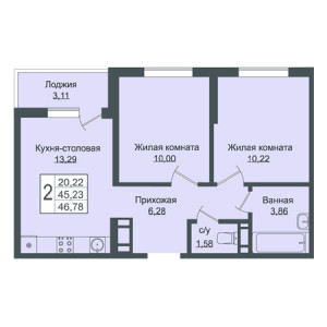 2 комнатная 46.78м²