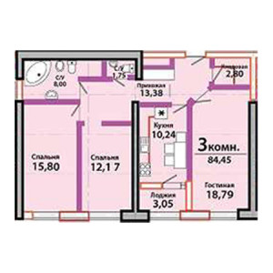 3 комнатная 84.19м²