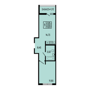 1 комнатная 38.76м²