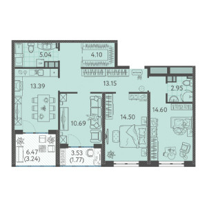 3 комнатная 83.43м²