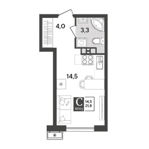 Студия 21.8м²