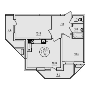 2 комнатная 71.1м²