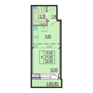 Студия 22.5м²