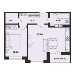 1 комнатная 36.6м²