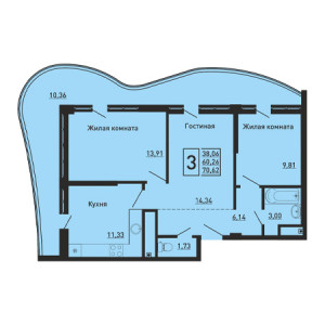 3 комнатная 70.62м²