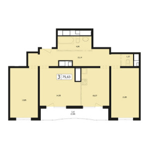 3 комнатная 75.63м²