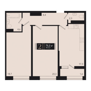 2 комнатная 73.2м²