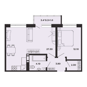 1 комнатная 50.6м²