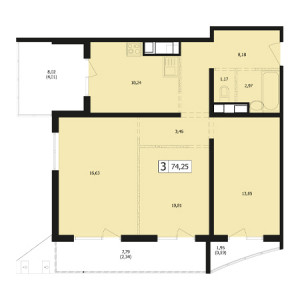 3 комнатная 74.25м²