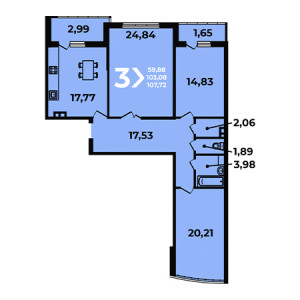 3 комнатная 107.72м²