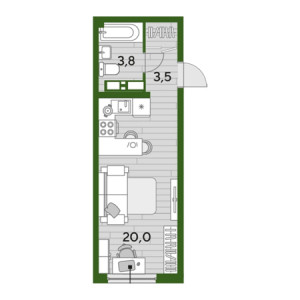 Студия 27.3м²