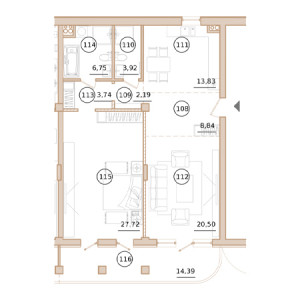 2 комнатная 91.8м²