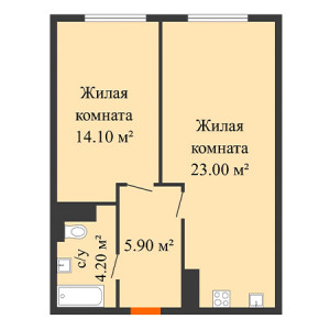 1 комнатная 47.2м²