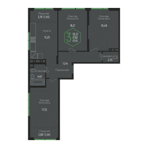 3 комнатная 91.45м²