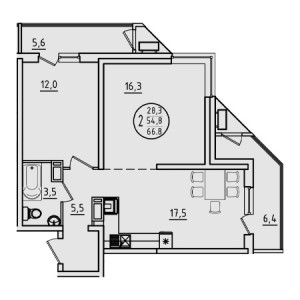 2 комнатная 66.8м²