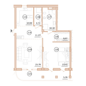 2 комнатная 100.4м²