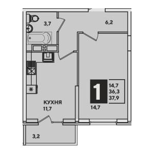 1 комнатная 37.9м²