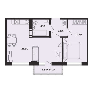 1 комнатная 48.7м²