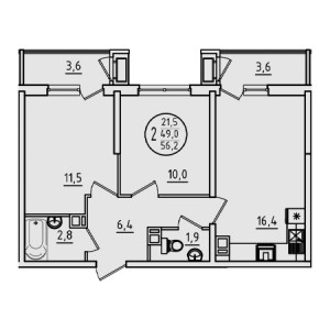 2 комнатная 56.2м²