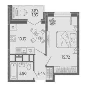 1 комнатная 35.12м²