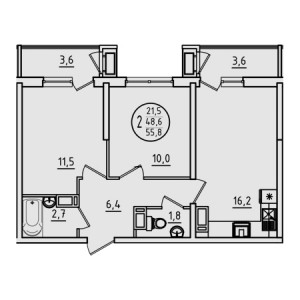 2 комнатная 55.8м²