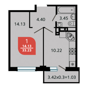 1 комнатная 33.23м²