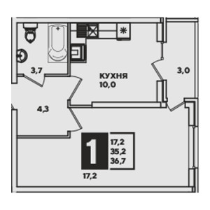 1 комнатная 36.7м²