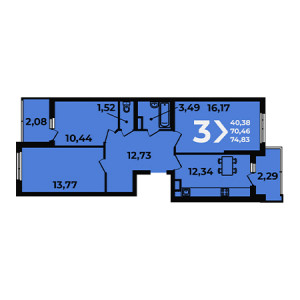 3 комнатная 74.83м²