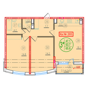 2 комнатная 65.8м²