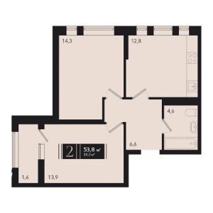 2 комнатная 53.8м²