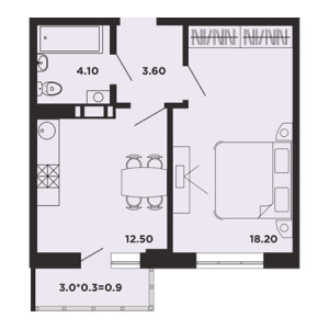 1 комнатная 39.3м²