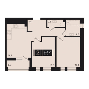 2 комнатная 53.6м²