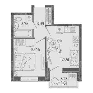 1 комнатная 31.88м²