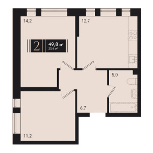 2 комнатная 49.8м²