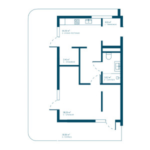 1 комнатная 77.65м²