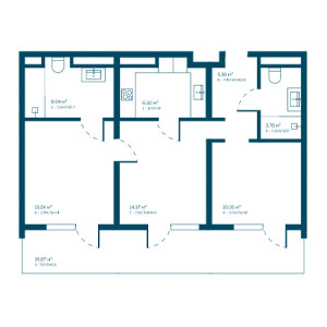 3 комнатная 76.59м²