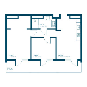 2 комнатная 76.29м²