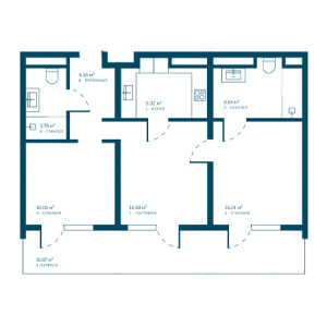 3 комнатная 75.6м²