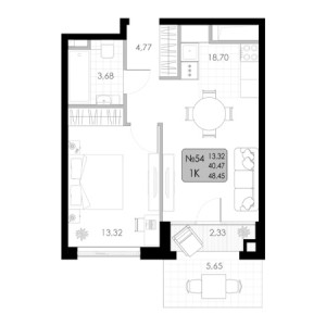 1 комнатная 48.45м²