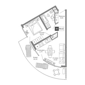 2 комнатная 54.12м²