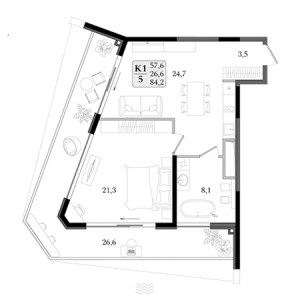 1 комнатная 84.2м²