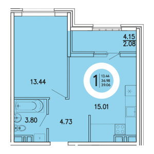 1 комнатная 39.06м²