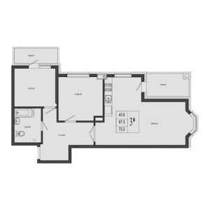 2 комнатная 72.2м²