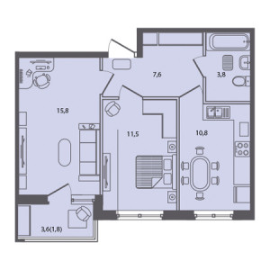 2 комнатная 51.3м²