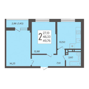 2 комнатная 49.76м²